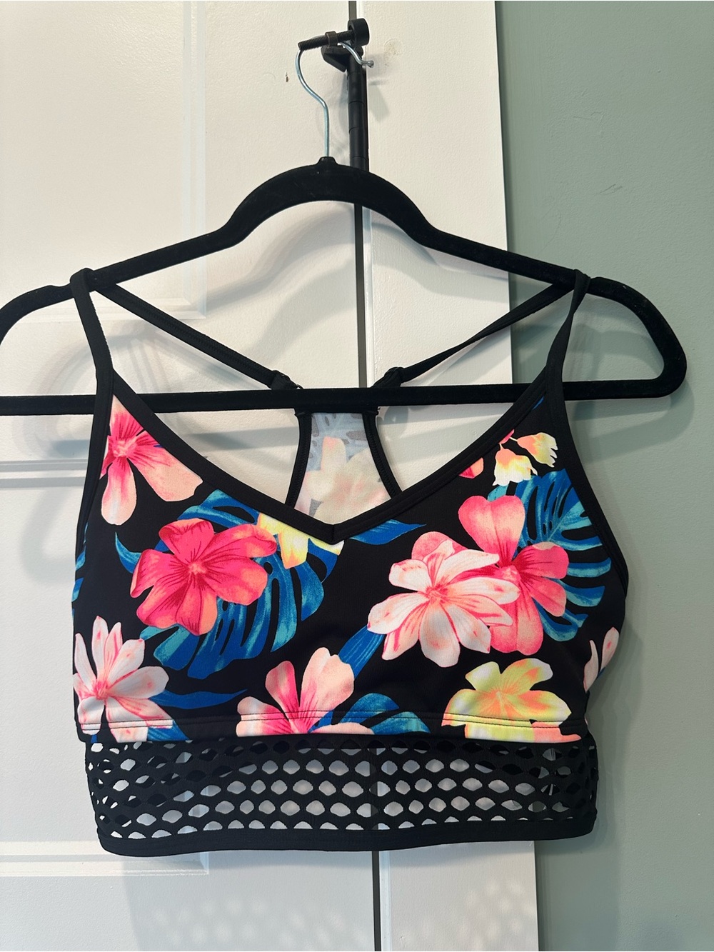 Victoria's Secret Black Floral Strappy Sports Bra - Pink, Blue & Yellow
